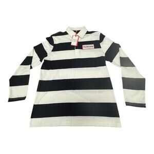NWT Target x Hunter Rugby Shirt Striped White Black Men Med Collar Polo Preppy